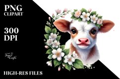 Highland Cow with Jasmine Frame PNG Product Image 2