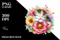 Colorful Baby Kitten Sleeping in Flower | Clipart Product Image 1