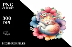 Colorful Baby Kitten Sleeping in Flower | Clipart Product Image 3