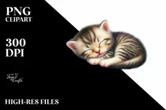 Colorful Baby Kitten Sleeping in Flower | Clipart Product Image 1