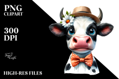 Funny Baby Cow with Bow Tie and Flower, PNG Product Image 2