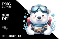 Cute Polar Bear with Scuba Helmet | Sublimation | Clipart Product Image 2