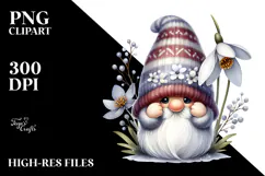 Cute GNOME with Snowdrop, Transparent PNG Product Image 2