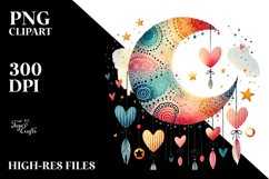 Simple Boho Moon Hearts PNG Product Image 2