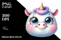Funny Baby Face Expressive Unicorn, PNG Product Image 3