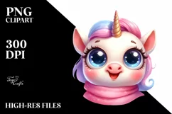 Funny Baby Face Expressive Unicorn, PNG Product Image 1