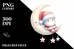 Cow on Moon with Snowflakes, High-Res PNG Product Image 1