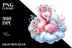 Vibrant Boho Flamingo Sleeping on the Cloud | Clipart Product Image 2