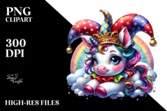 Baby Unicorn Wearing Jester Hat PNG Product Image 3