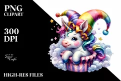 Baby Unicorn Wearing Jester Hat PNG Product Image 3