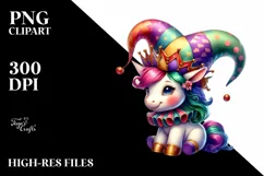 Baby Unicorn Wearing Jester Hat PNG Product Image 1