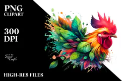 Vibrant Watercolor Chicken, PNG Product Image 2