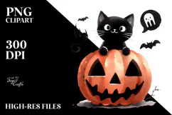 Funny Halloween Black Cat PNG Product Image 2