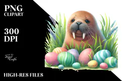 Digital Watercolor with Cute Baby Walrus, Transparent PNG Product Image 2