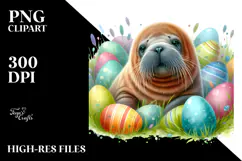 Digital Watercolor with Cute Baby Walrus, Transparent PNG Product Image 2