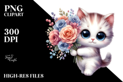 Kitten Flower Bouquet | Sublimation Clipart Product Image 2