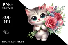 Kitten Flower Bouquet | Sublimation Clipart Product Image 2