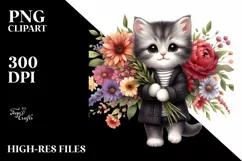 Kitten Flower Bouquet | Sublimation Clipart Product Image 1