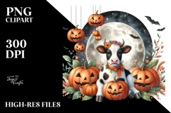 Funny Cow with Halloween Moon PNG Product Image 2