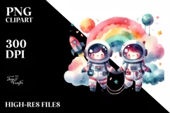 Simple Watercolor Whimsical Astronaut Girl | Clipart Product Image 1