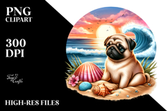 Pug Sunset Beach | Sublimation Clipart Product Image 2
