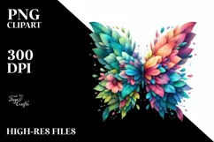 Vibrant Butterfly with Plant Leaves and 3D Flowers PNG Product Image 1