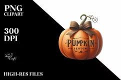 Pumpkin with Textured Bow, Pumpkin Season PNG Product Image 3
