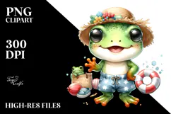 Cute Baby Frog in Summer Clothes PNG Product Image 2