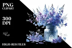 Watercolor Lobelia Jar | Sublimation Clipart Product Image 1