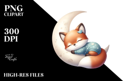 Cute Fox Sleeping on the Moon | Clipart Product Image 2