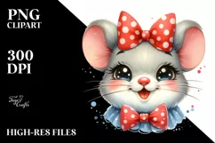 Funny Watercolor Baby Mouse Portrait Clipart Product Image 1