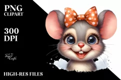 Funny Watercolor Baby Mouse Portrait Clipart Product Image 1