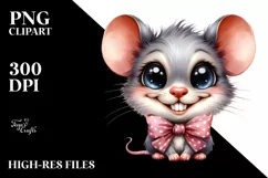 Funny Watercolor Baby Mouse Portrait Clipart Product Image 3
