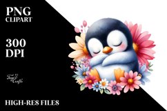 Colorful Watercolor Cute Baby Penguin | Clipart Product Image 1