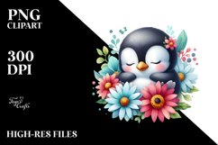 Colorful Watercolor Cute Baby Penguin | Clipart Product Image 1