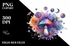 Colorful Watercolor Magical Mushroom | Summer Clipart Product Image 1