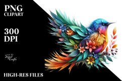 Vibrant Watercolor Bird with Flowers PNG Product Image 1