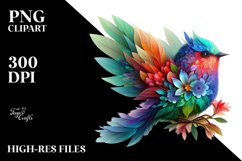 Vibrant Watercolor Bird with Flowers PNG Product Image 1