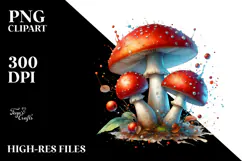 Glossy Mushroom with Watercolor Splash PNG Product Image 2