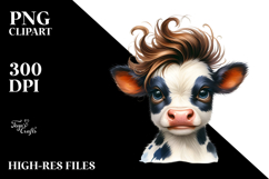Funny Baby Cow with Cool Hair Watercolor Design Product Image 2