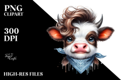 Funny Baby Cow with Cool Hair Watercolor Design Product Image 2