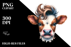Funny Baby Cow with Funny Hair PNG Product Image 2