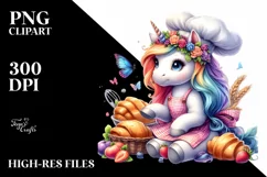 Baby Unicorn Wearing Baker Apron PNG Product Image 3