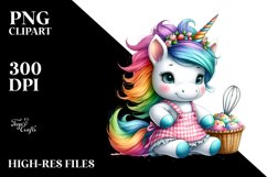 Colorful Baby Unicorn in Baker&#039;s Apron PNG Product Image 3