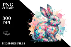 Pastel Diamond Bunny on Splashy Background PNG Product Image 2