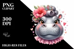 Whimsical Hippo Portrait Smiling | Watercolor Clipart Product Image 3