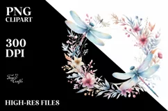 Vibrant Watercolor Dragonfly Floral Frame | Clipart Product Image 3