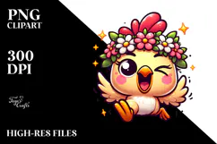 Excited Chicken with Flower Crown PNG Product Image 2