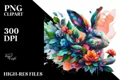 Vibrant Watercolor Rabbit with Flowers PNG Product Image 3