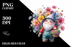 Detailed Gnome Flower Baskets Watercolor Clipart Product Image 3